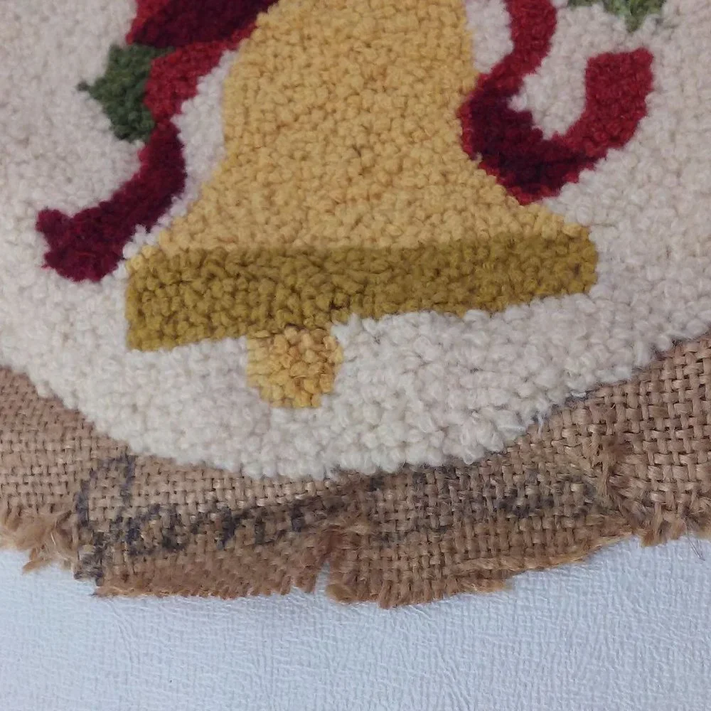 Vintage 80s Handmade Tapestry Needlework Christmas Decor NOEL Bell Needs Blocked